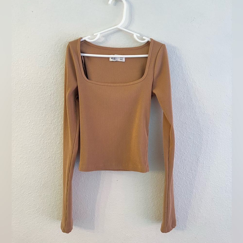 Hollister Camel Ribbed Long Sleeve Top